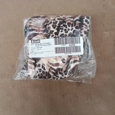 SOUTH BEACH X SASHA CORTE-T BANDEAU BIKINI – UK 10, BROWN LEOPARD