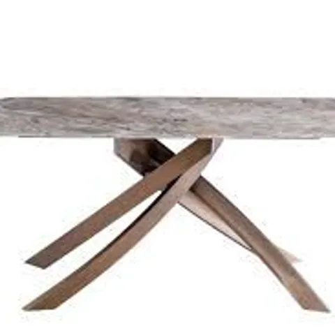 BOXED FENDI 1.8m DINING TABLE - BROWN MARBLE EFFECT/BRASS LEGS (2 BOXES)