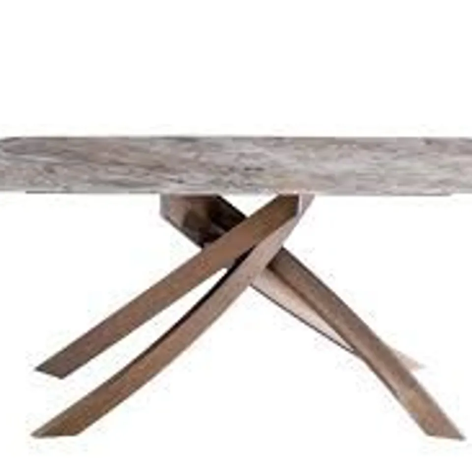 BOXED FENDI 1.8M DINING TABLE - BROWN MARBLE EFFECT/BRASS LEGS (2 BOXES)