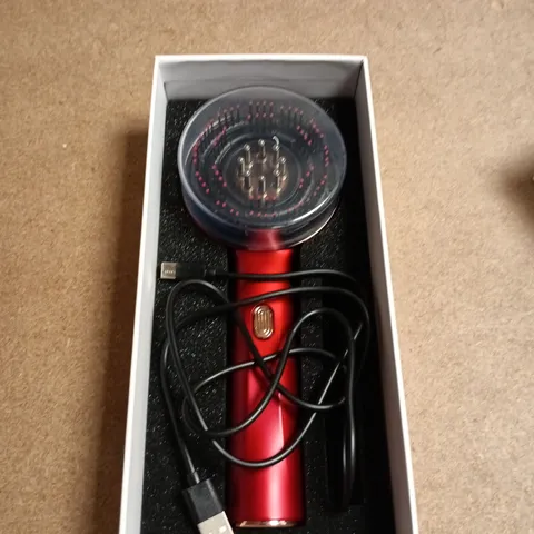 SCALP MASSAGE COMB MASSAGER – RED HANDHELD DEVICE WITH USB CABLE (BOXED)