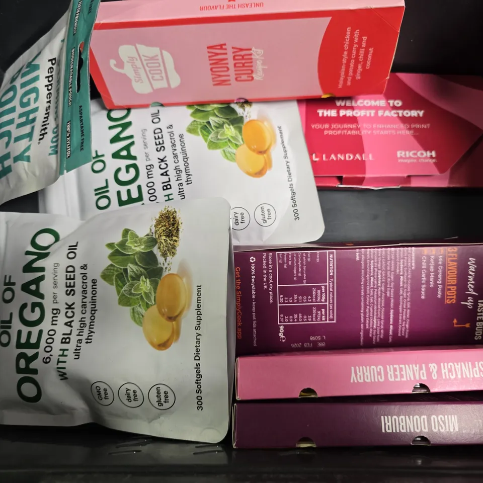 APPROXIMATELY 10 ASSORTED FOOD & DRINK ITEMS TO INCLUDE -  LEMON SODA , CADBURY DAIRY MILK , RESILIA OIL OF OREGANO ETC