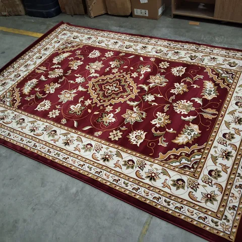 RED ORIENTAL-STYLE RUG WITH IVORY BORDER, FLORAL PATTERN APPROXIMATELY 200×290CM