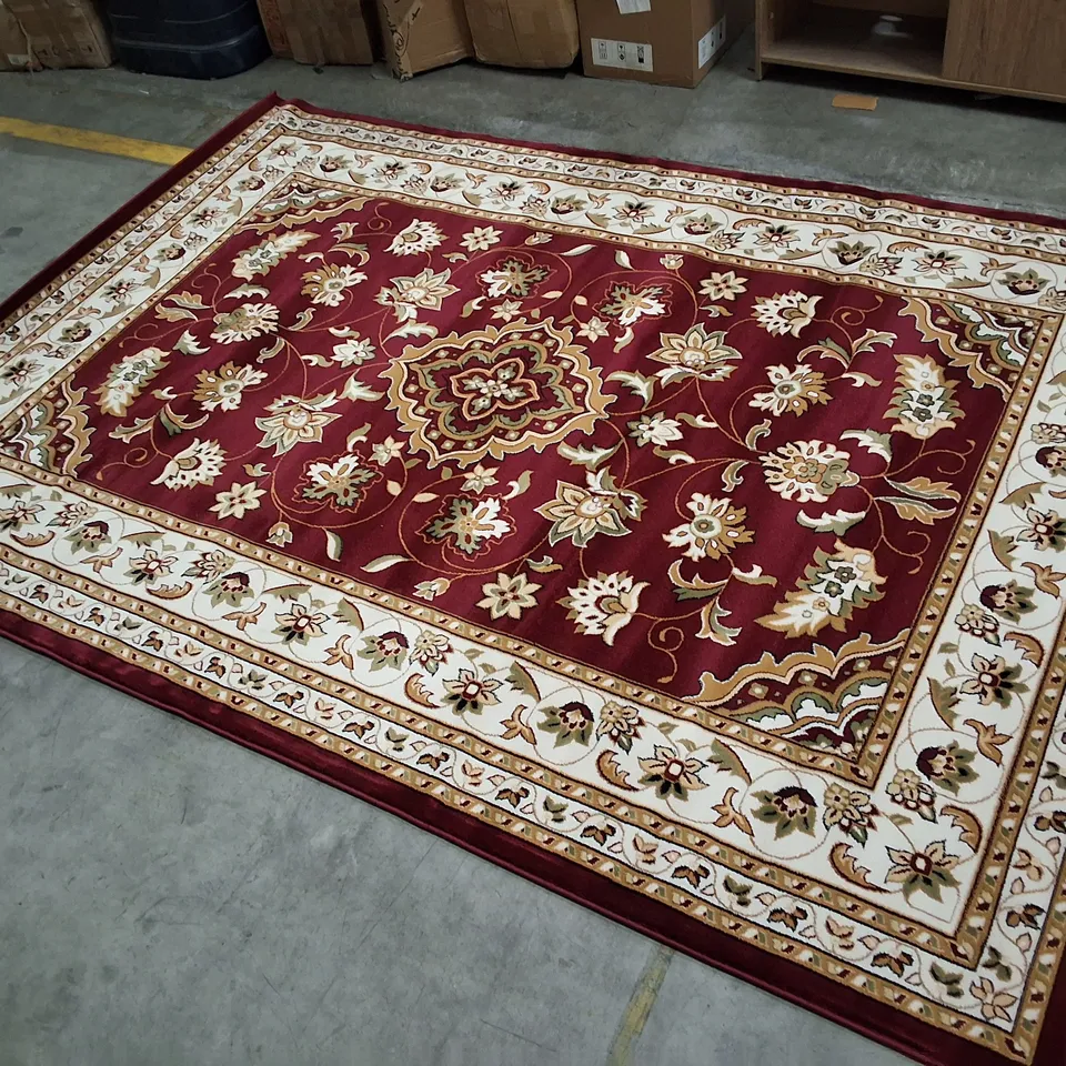 RED ORIENTAL-STYLE RUG WITH IVORY BORDER, FLORAL PATTERN APPROXIMATELY 200×290CM