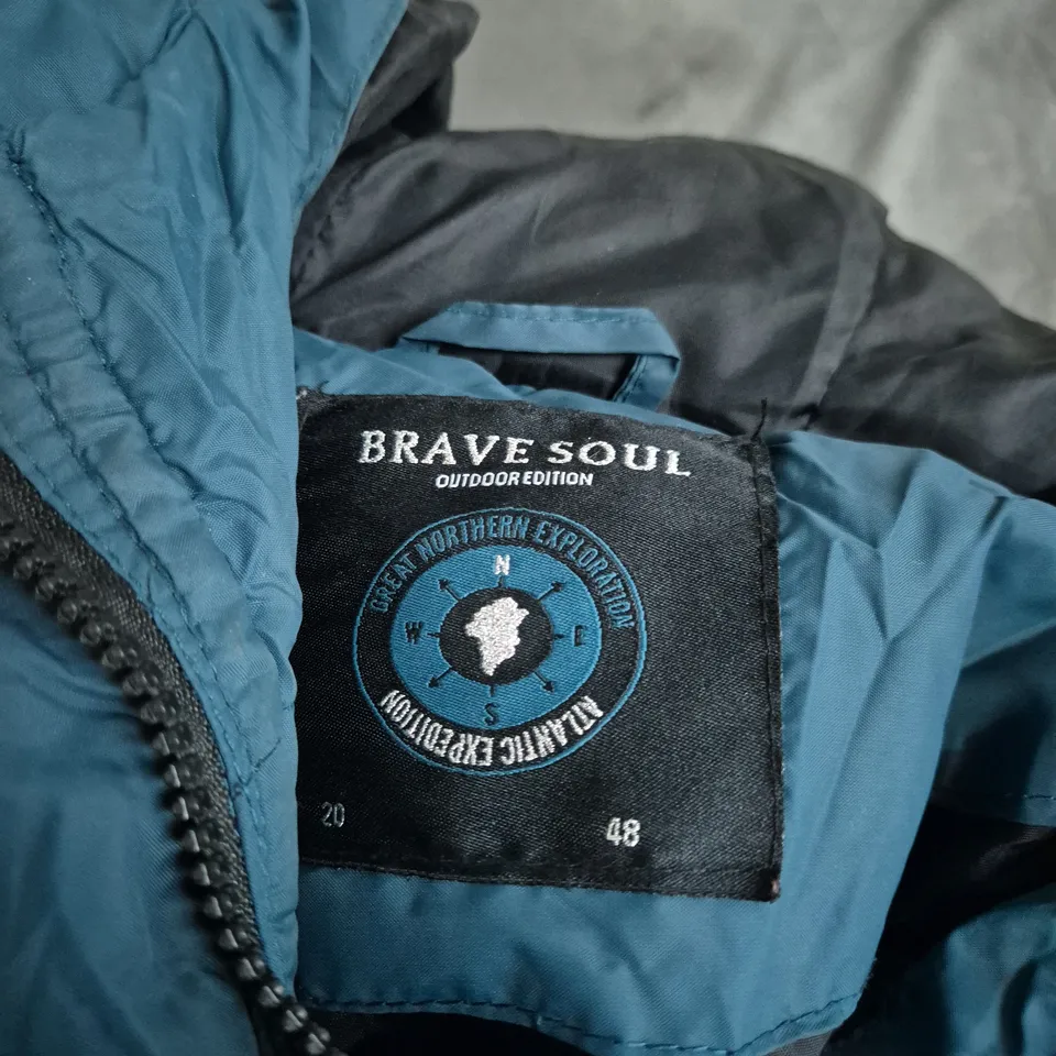 BRAVE SOUL OUTDOOR EDITION PUFFER COAT – DARK TEAL WITH FUR HOOD - UK 20
