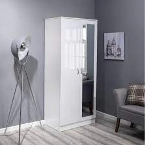 BOXED BRENDLE 2-DOOR MIRRORED WARDROBE, WHITE GLOSS (2 BOXES)