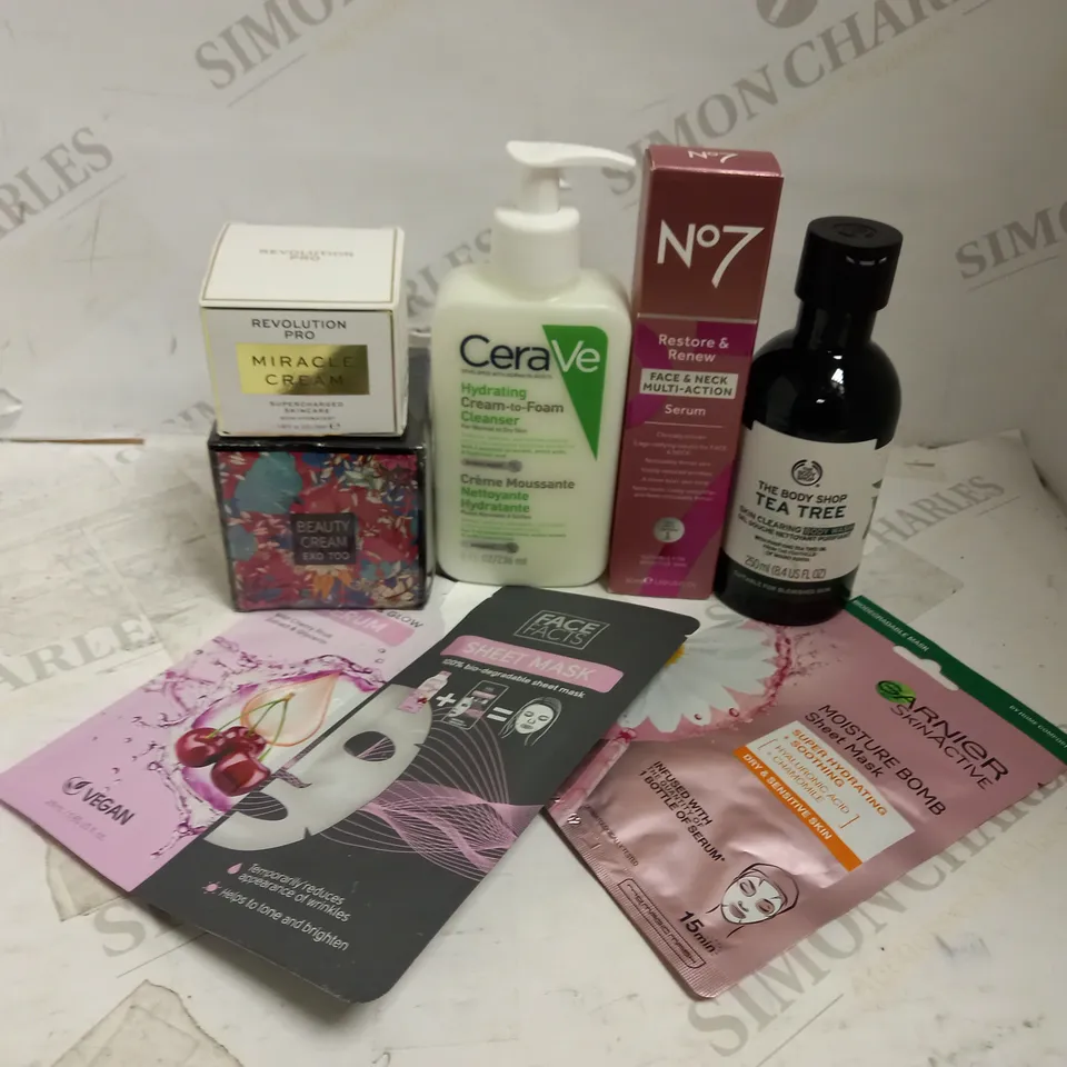 LOT OF APPROXIMATELY 20 SKINCARE ITEMS, TO INCLUDE NO 7, CERAVE, FACE MASKS, ETC
