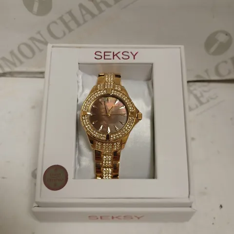 BOXED SEKSY BY SEKONDA LADIES ROSE GOLD STONE SET WATCH WITH STAINLESS STEEL BACK - JAPAN MOVEMENT. 