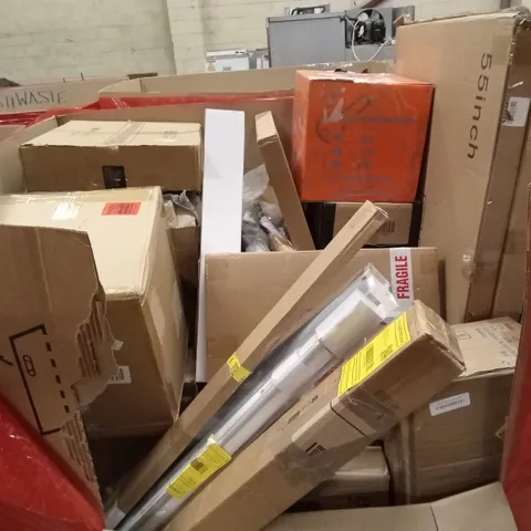 PALLET OF ASSORTED HOUSEHOLD GOODS AND PRODUCTS TO INCLUDE; BLIND, KEY DUPLICATING MACHINE, MIRROR ETC