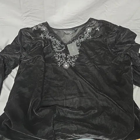 TAMSY VELVET EMBROIDERED WOMEN'S TOP – BLACK, ONE SIZE