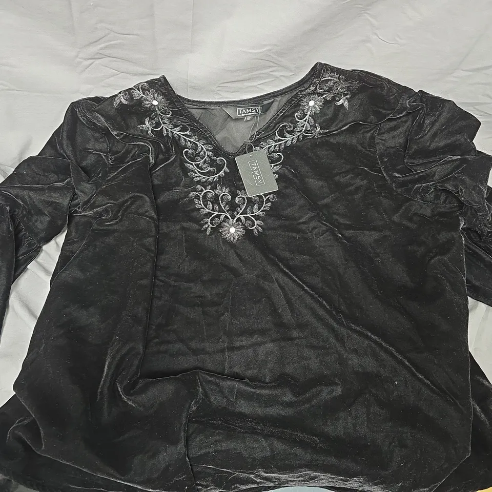 TAMSY VELVET EMBROIDERED WOMEN'S TOP – BLACK, ONE SIZE
