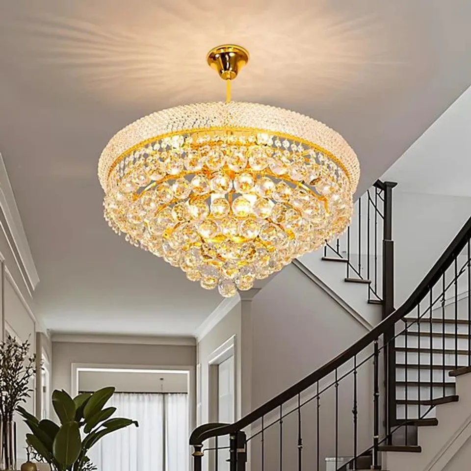 BOXED VRYGLE 61CM EMPIRE STYLE CRYSTAL CHANDELIER GOLD 9 LIGHTS LARGE FLUSH MOUNT CHANDELIER FOR LIVING ROOM STAIRCASE