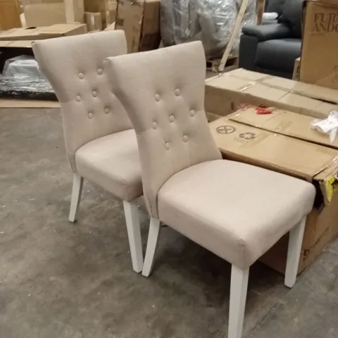 SET OF 2 DESIGNER BEIGE UPHOLSTERED DINING CHAIRS