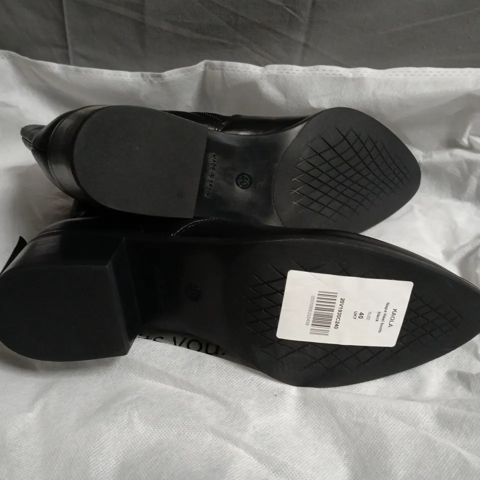 KAOLA BLACK NAPPA LEATHER HEEL BOOTS, WOMEN'S ANKLE BOOTS, UK7 (EU40)