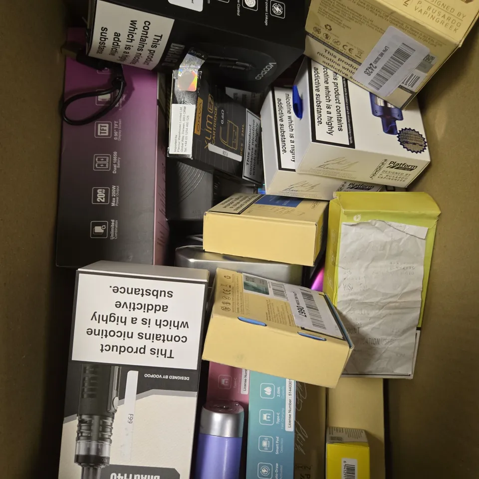 BOX OF APPROXIMATELY 18 ASSORTED E-CIGARETTES PRODUCTS TO INCLUDE - VOOPOO, UWELL, INNOKIN ETC 