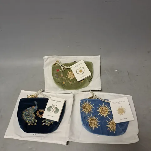 ELIZABETH SCARLETT X3 ASSORTED VELVET COIN PURSES TO INCLUDE - DUSKY BLUE - OLIVE - INK BLUE