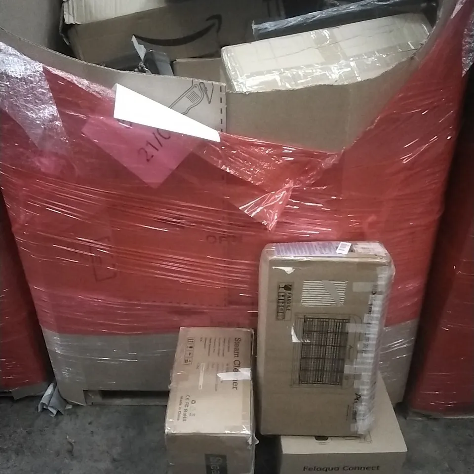 PALLET OF ASSORTED HOUSEHOLD GOODS AND PRODUCTS TO INCLUDE; STEAM CLEANER, INDOOR INSECT KILLER, ACTIVITY WALKER, BOXED FURNITURE ETC
