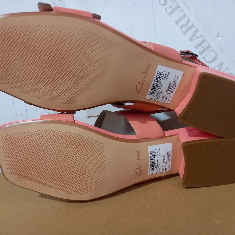 BOXED PAIR OF CLARKS SANDALS (SALMON PINK), SIZE 6 UK