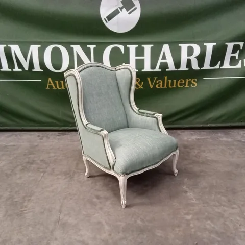 QUALITY HIGH-END DESIGNER FABRIC WINGBACK ACCENT CHAIR - GREEN