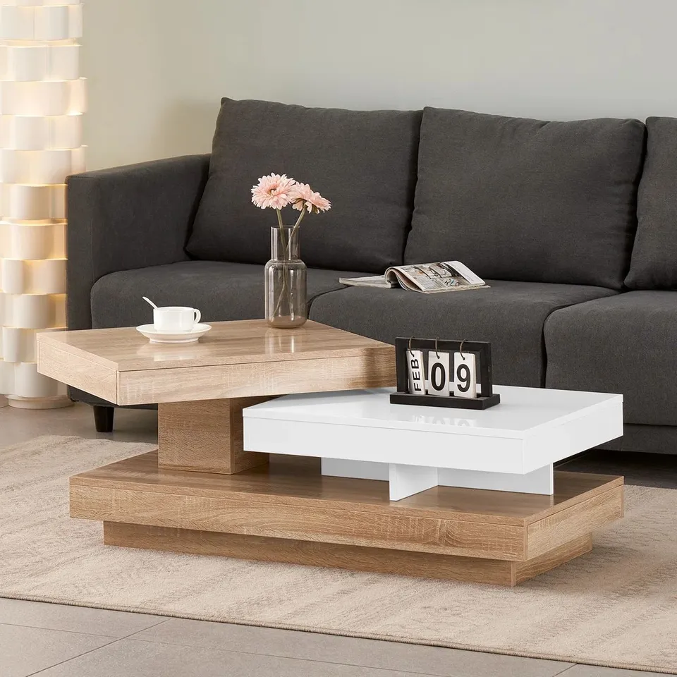 BOXED MODERN ROTATABLE COFFEE TABLE WITH LED LIGHTS FOR LIVING ROOM