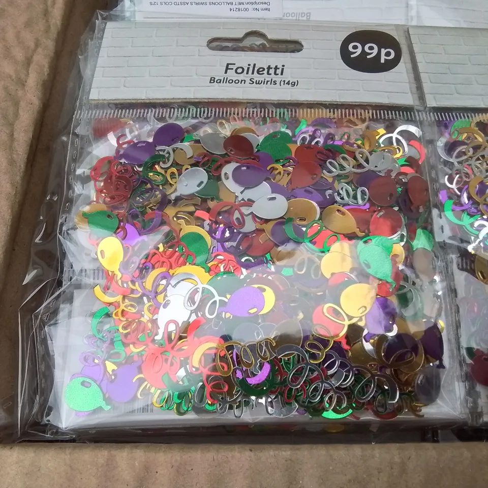 PALLET CONTAINING 65 BOXES OF BRAND NEW METALLIC BALLOON SWIRL CONFETTI  - 144 PIECES PER BOX / APPROX 9360 TOTAL