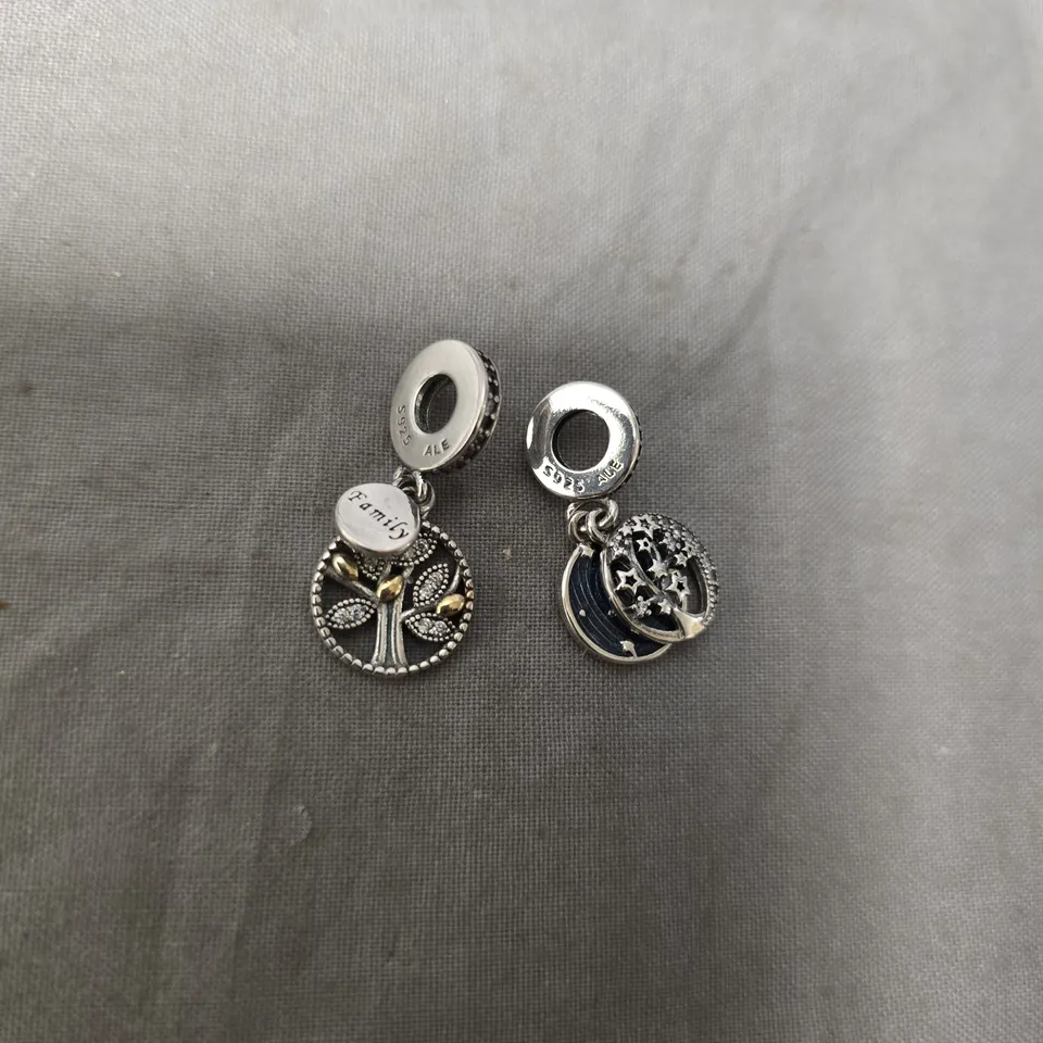 PANDORA STERLING SILVER S925 CHARMS SET OF 2– TREE OF LIFE DISC & BLUE ENAMEL CRYSTAL DISC, WITH PANDORA POUCH