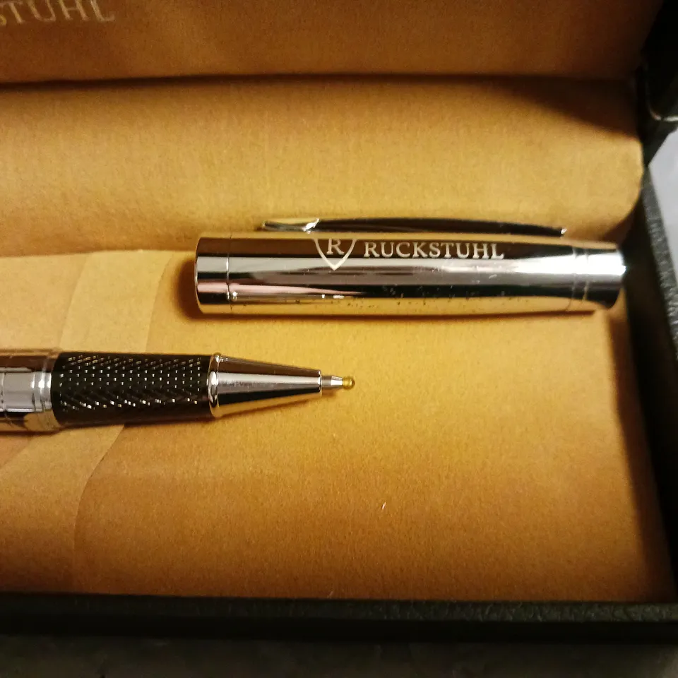 RUCKSTUHL STAINLESS STEEL LUXURY ROLLER BALL PEN IN PRESENTATION BOX