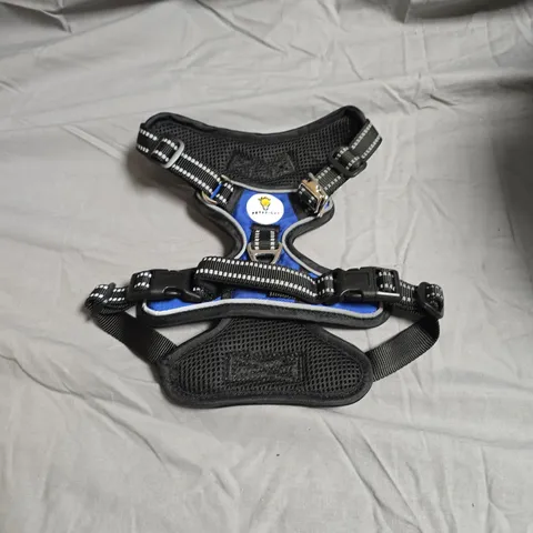 APPROXIMATELY 30 PETBRIGHT DOG HARNESS – BLUE/BLACK VEST WITH MESH