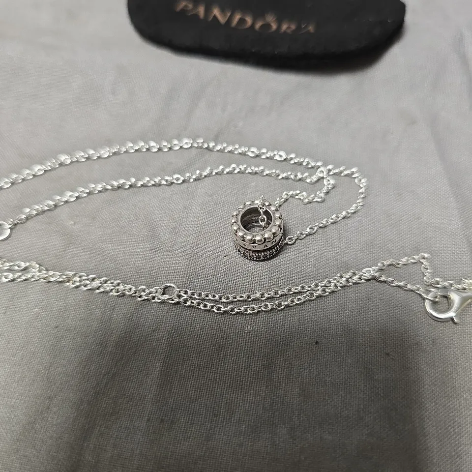 PANDORA SILVER S925 NECKLACE WITH ROUND PAVÉ BEAD CHARM – INCLUDES BLACK VELVET POUCH