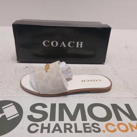 COACH BEIGE SIGNATURE SLIDES – UK 4.5 (EU 37) SANDALS, BOXED