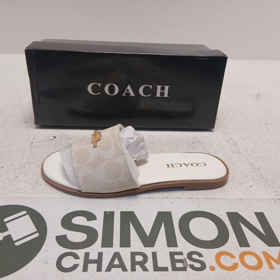 COACH BEIGE SIGNATURE SLIDES – UK 4.5 (EU 37) SANDALS, BOXED