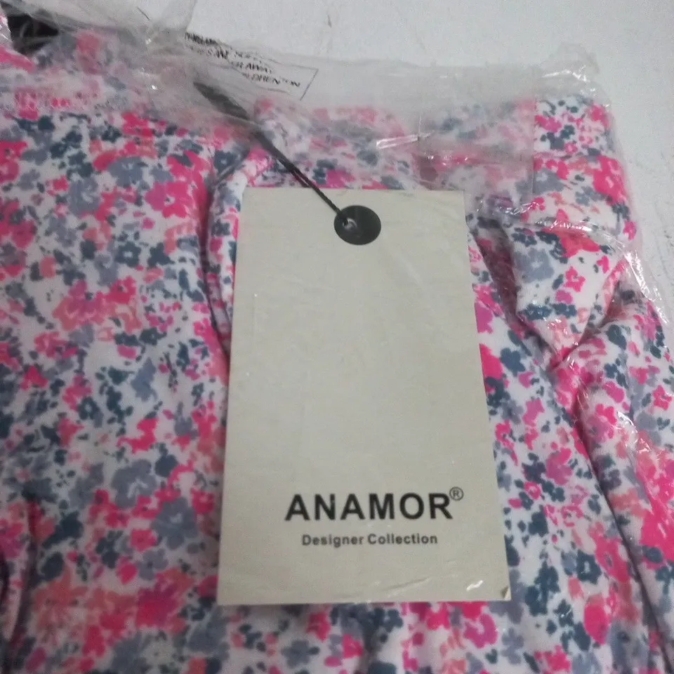 ANAMOR DITSY MOCK BUTTON SKIRT WITH LINING – PINK, SIZE XXL (DESIGNER COLLECTION)