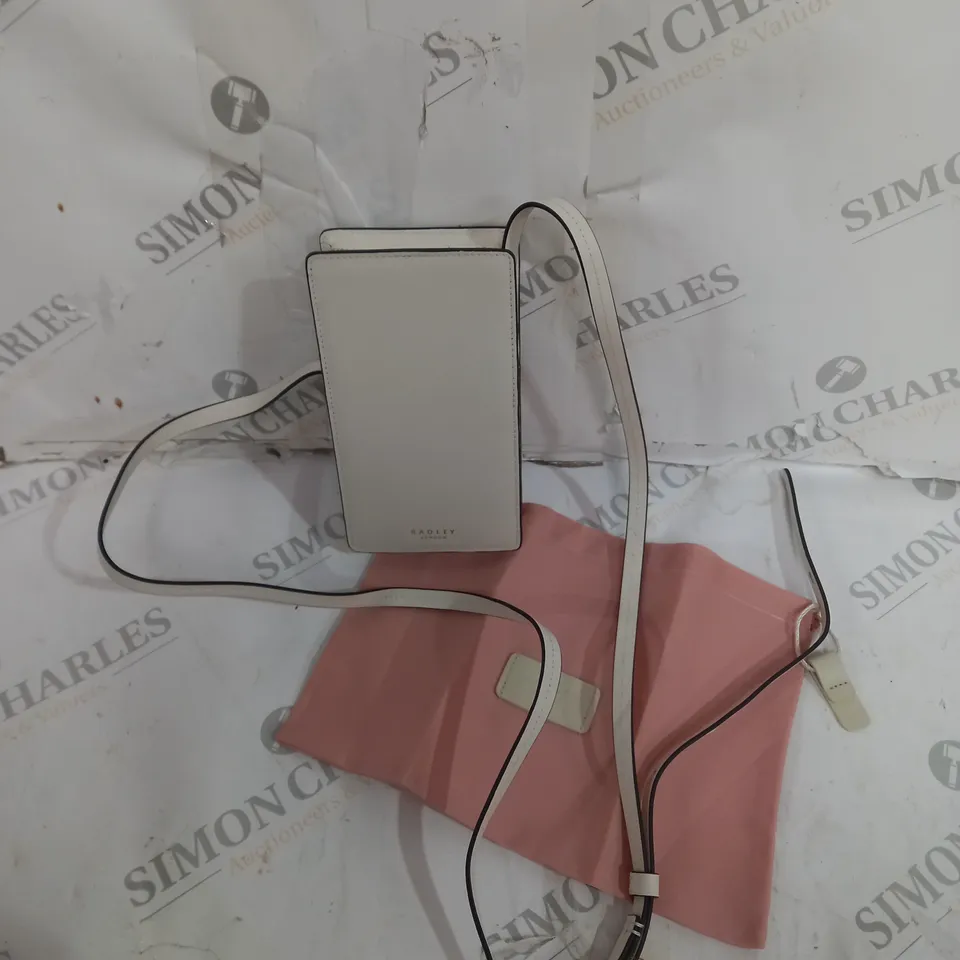 BOXED RADLEY LONDON SPRING BULBS LEATHER PHONE POUCH IN CHALK WITH PINK POUCH