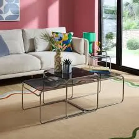 BOXED ELEMENTS FERGUSON NEST OF COFFEE TABLES - CHROME AND SMOKED GLASS (1 BOX)