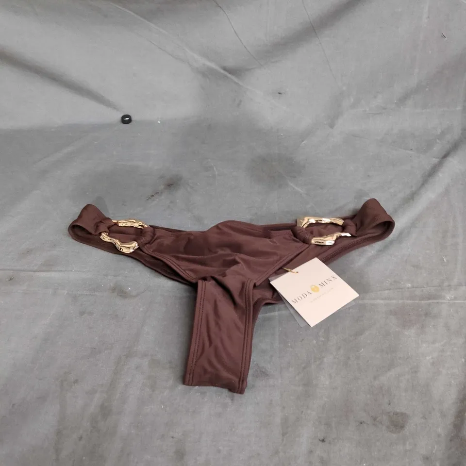 MODA MINX IRREGULAR HOOP FIXED BRAZILIAN BIKINI BOTTOMS – COFFEE, UK 12