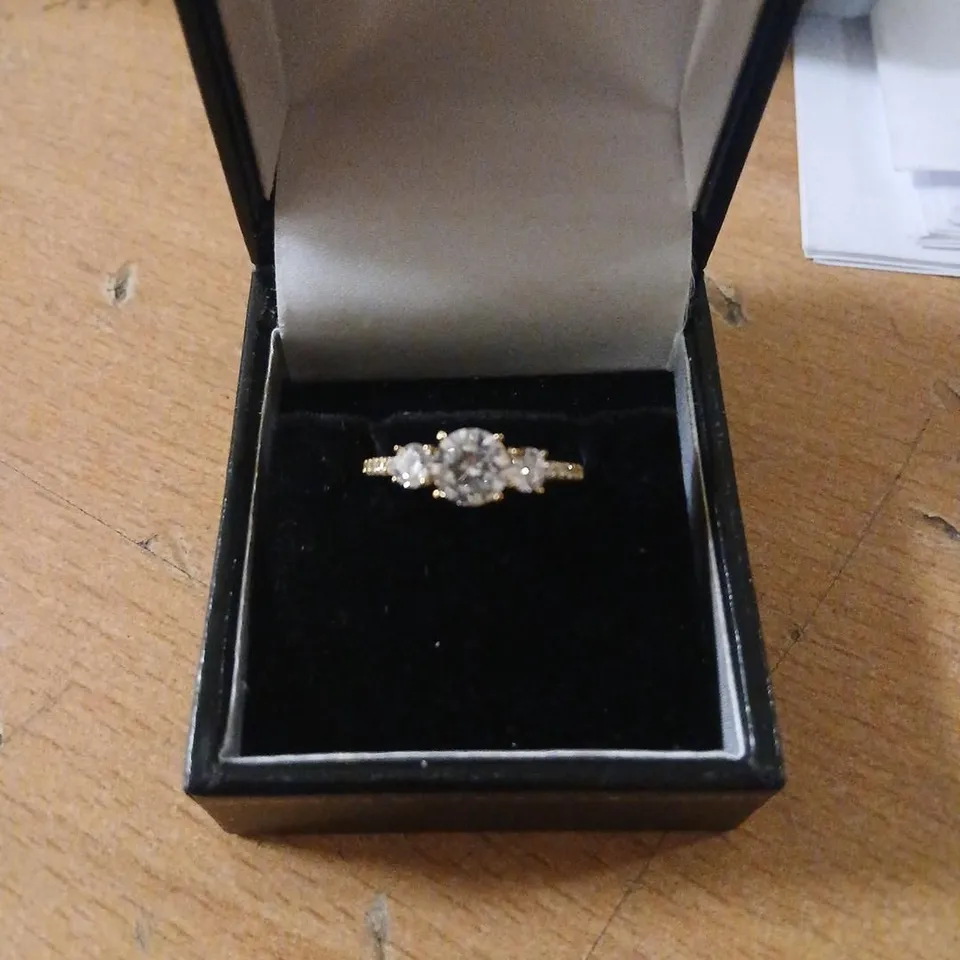 DIAMONIQUE 1.36CT TRILOGY STONE RING 9CT GOLD 