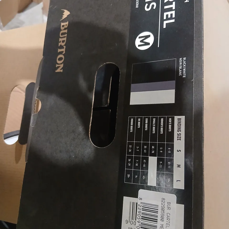 BURTON CARTEL SNOWBOARD BINDINGS – MEN'S, BOXED (SIZE NOT SPECIFIED)