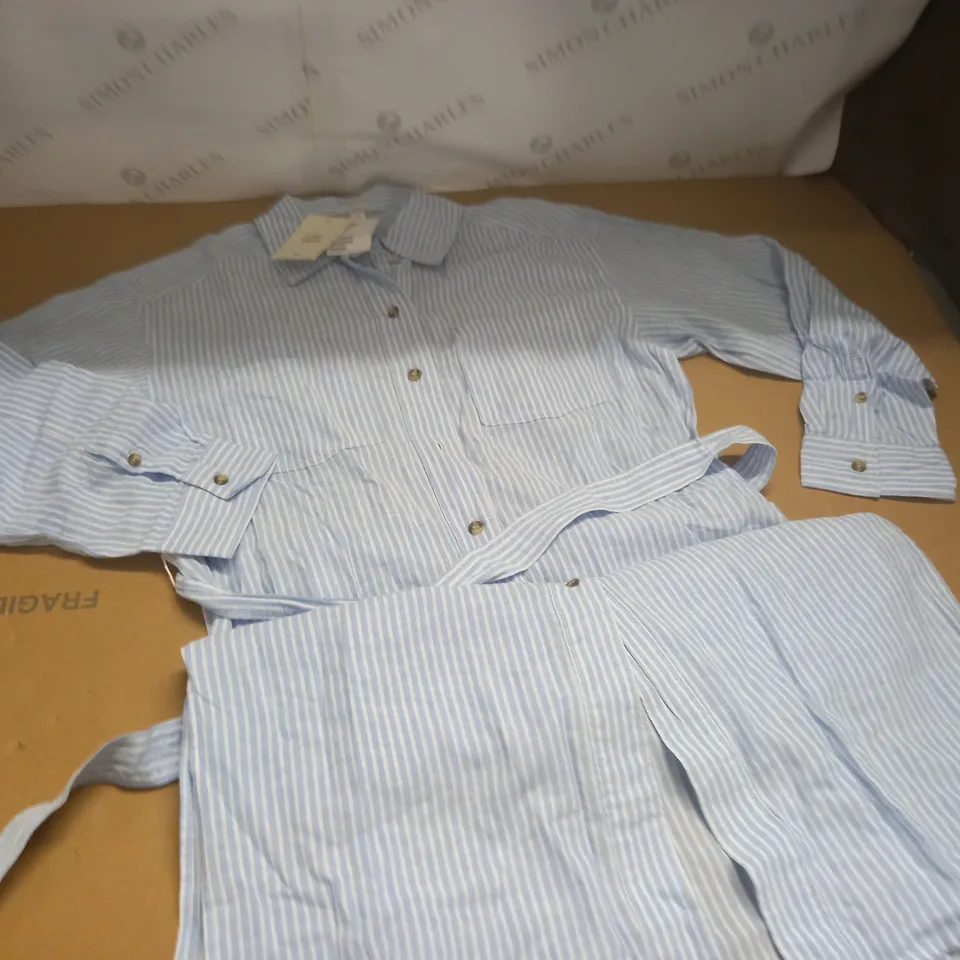 H&M LINEN BLEND BLUE/WHITE STRIPED SHIRT/DRESS - EUR S
