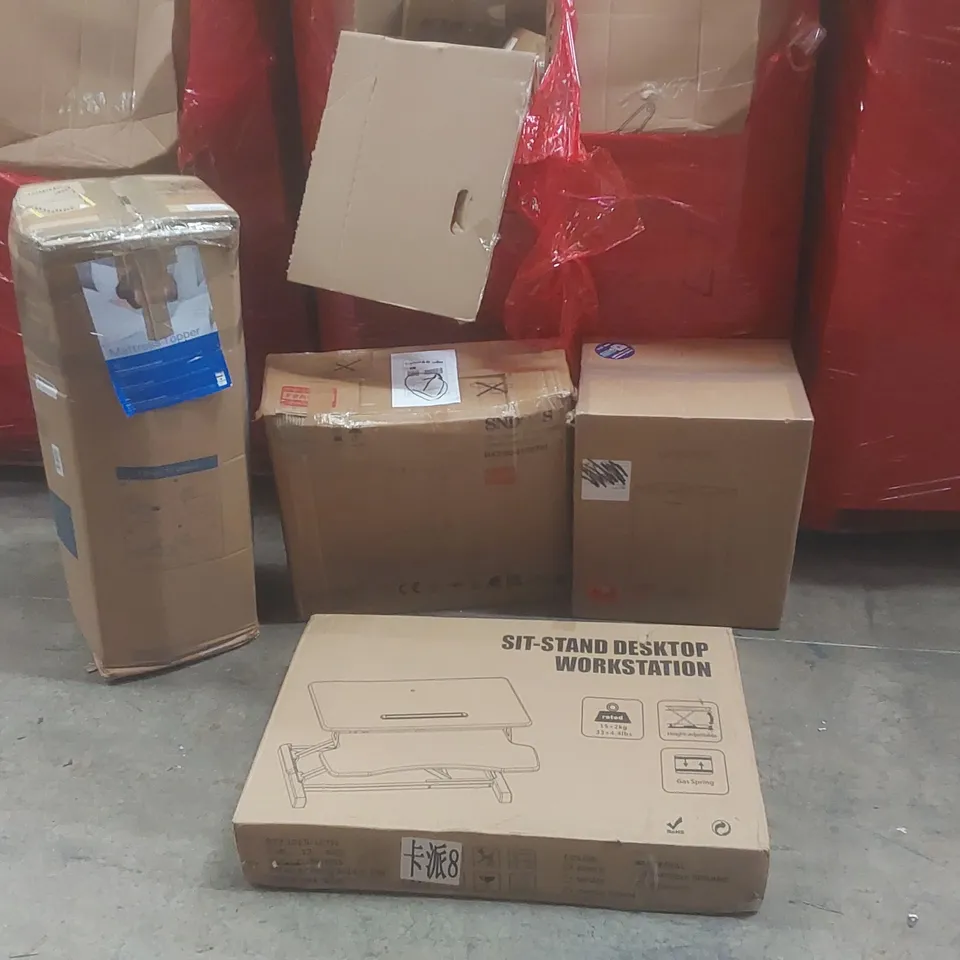 PALLET CONTAINING A VERY LARGE QUANTITY OF ASSORTED ITEMS INCLUDING: MATTRESS TOPPER, COOKER HOOD, SIT-STAND DESK ECT