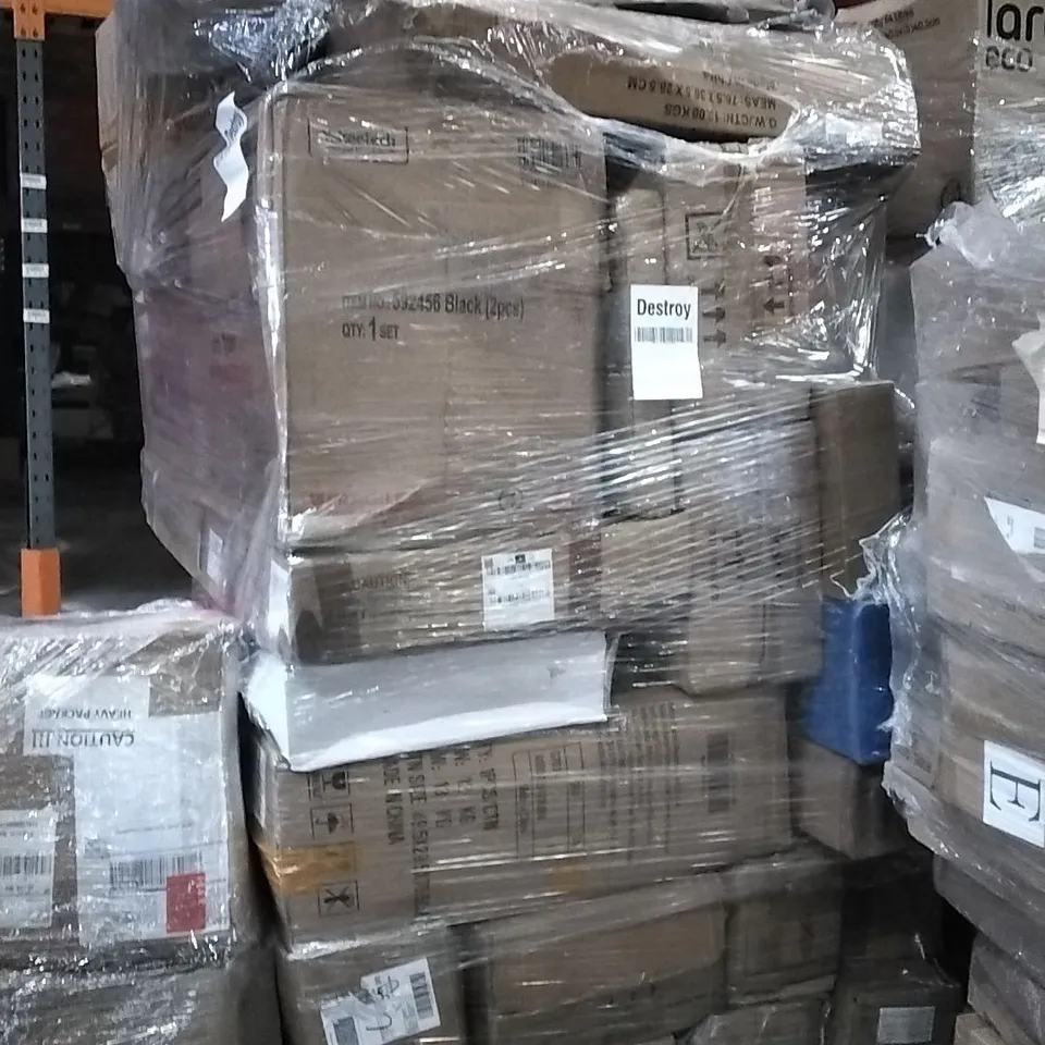 PALLET OF ELECTRICAL ITEMS AND HOUSEHOLD GOODS TO INCLUDE;PLATE HOLDER DISPLAY STAND,SUITCASES,ELECTRICAL FRYER