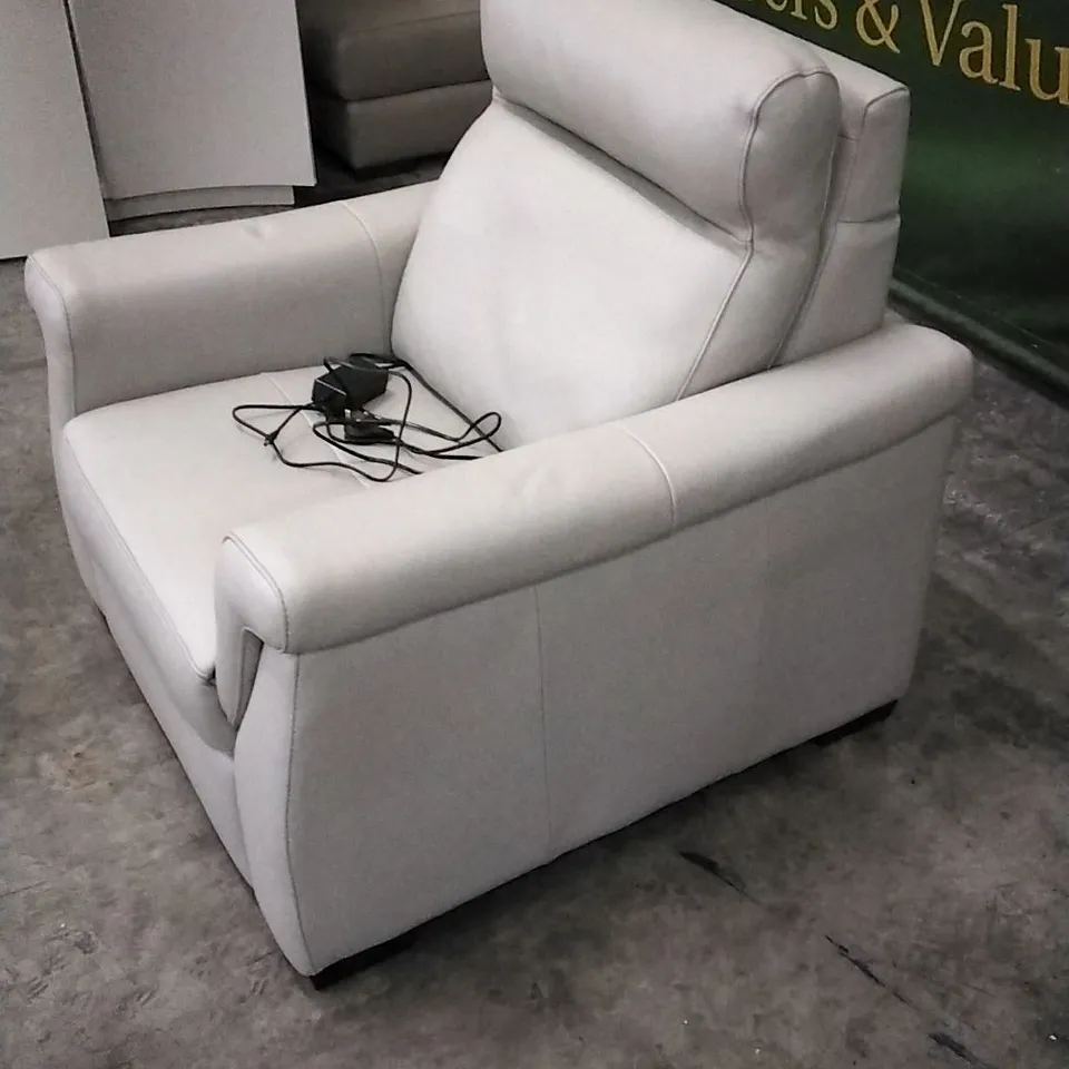 QUALITY ITALIAN DESIGNER ADRIANO POWER RECLINER WHITE GREY LEATHER ARMCHAIR