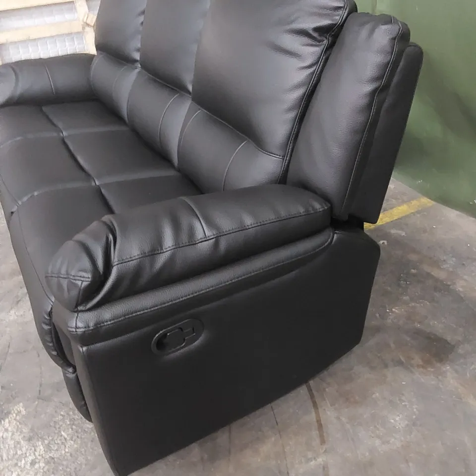 DESIGNER ALBION 3 SEATER MANUAL RECLINER LEATHER UPHOLSTERED SOFA - BLACK