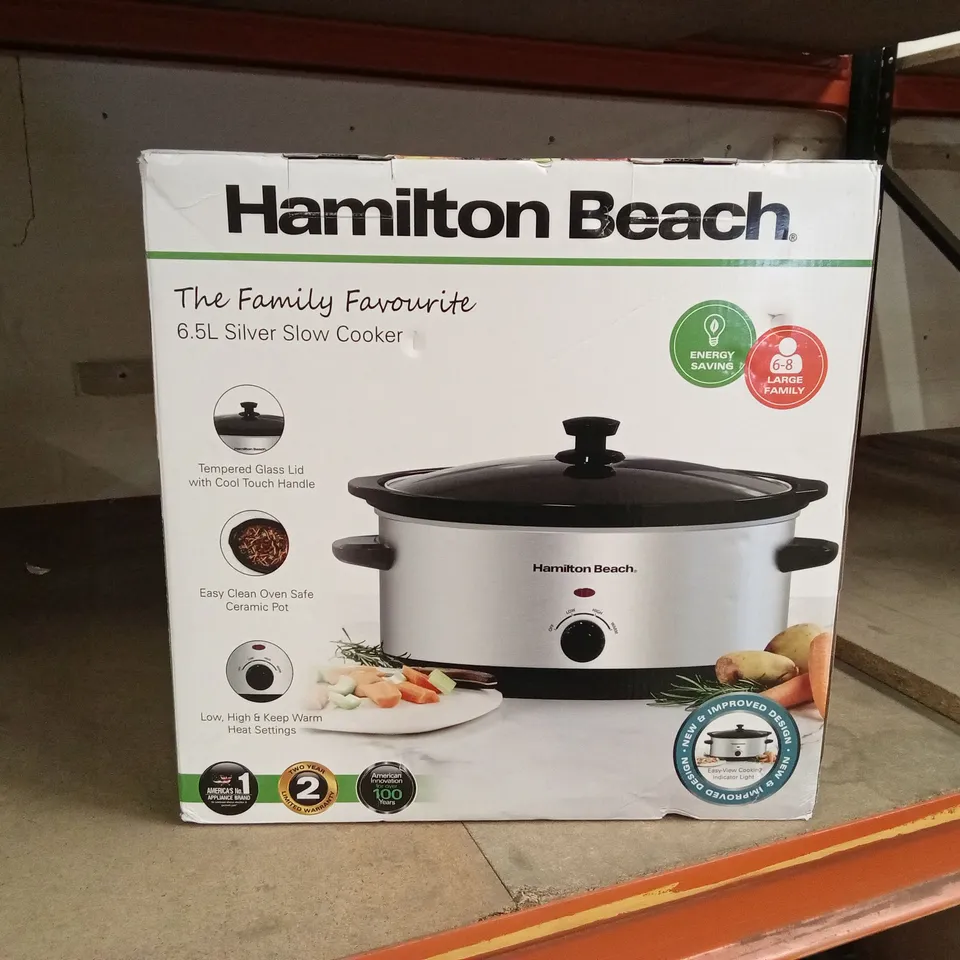 BOXED HAMILTON BEACH 6.5L SILVER SLOW COOKER