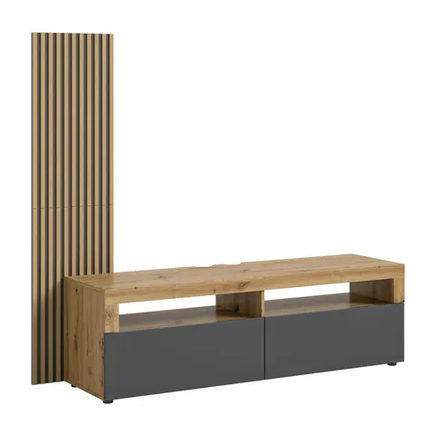 BOXED PREMIUM OKAI GERMAN DESIGN X38E1T38 TV UNIT, ARTISAN OAK REPLICA 160X90X45CM (2 BOXES)