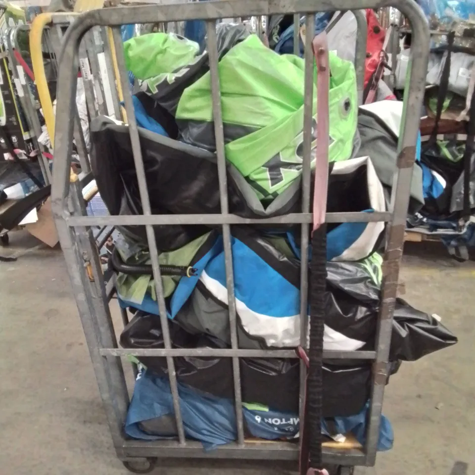 CAGE OF UNTESTED ASSORTED INFLATABLE KAYAKS AND ACCESSORIES 