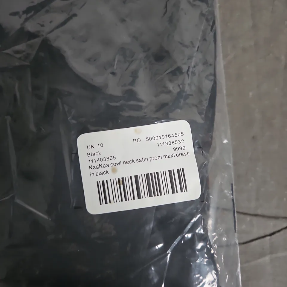 BAGGED NAANAA COWL NECK SATIN PROM MAXI DRESS – UK 10 – BLACK