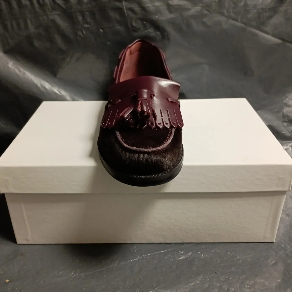 BOXED PAIR OF RUSSELL & BROMLEY SHOES IN DEEP GRAPE SIZE EU 36
