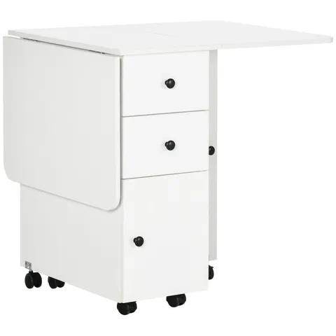 BOXED HOMCOM MULTI-STORAGE SIX-PERSON DROP LEAF DINING TABLE - WHITE (1 BOX)