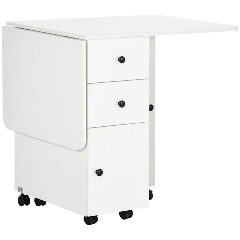 BOXED HOMCOM MULTI-STORAGE SIX-PERSON DROP LEAF DINING TABLE - WHITE (1 BOX)