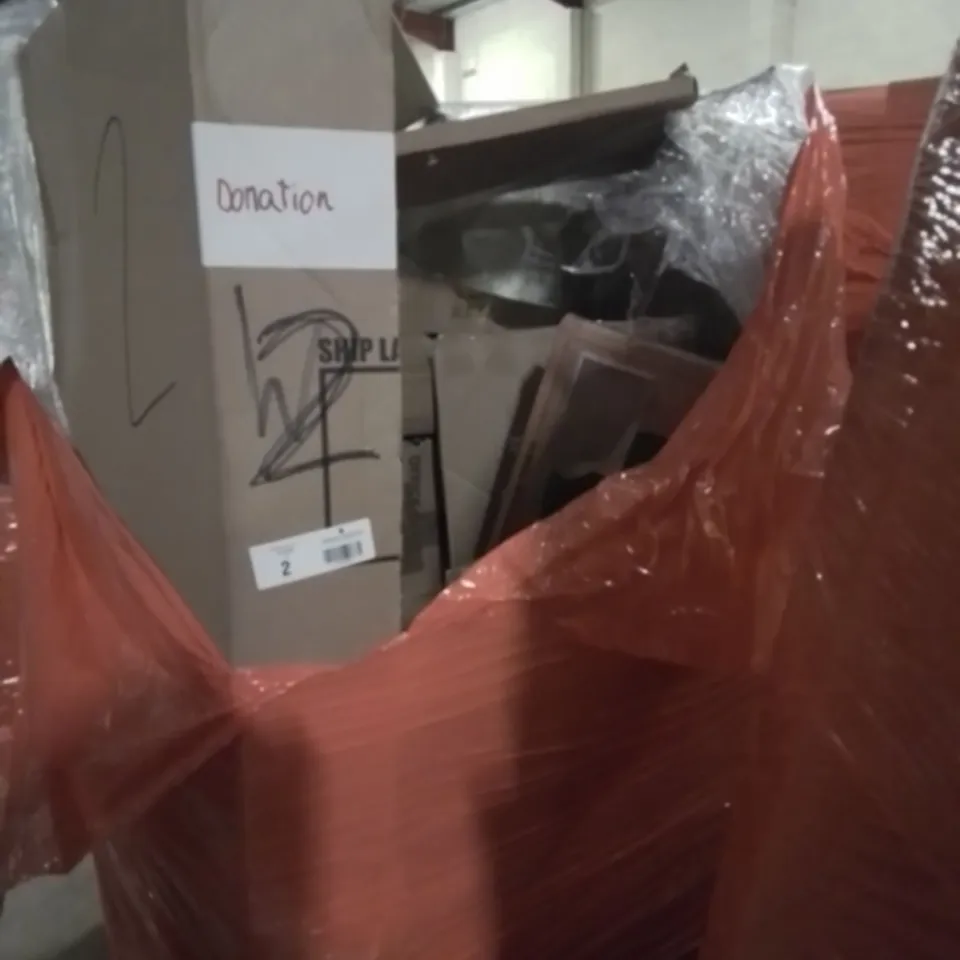 PALLET OF ASSORTED ITEMS TO INCLUDE, 2 × AIR COOLERS, COUNTER TOP OVEN LED METEOR LIGHTS, TOILET SEAT, FOLDING CHARCOAL BBQ/GRILL
