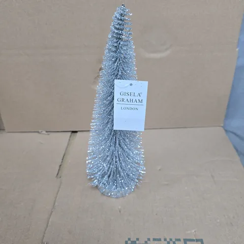 GISELA GRAHAM LONDON SILVER GLITTER CHRISTMAS TREES DECORATION - BOX OF APPROXIMATELY 10PCS 